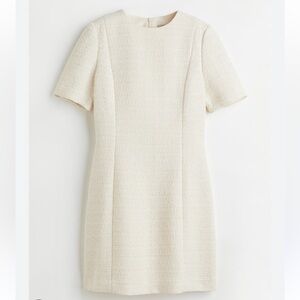 NWT H&M Cream Boucle Short Sleeve Dress with Faux Pockets | Business Dress | S